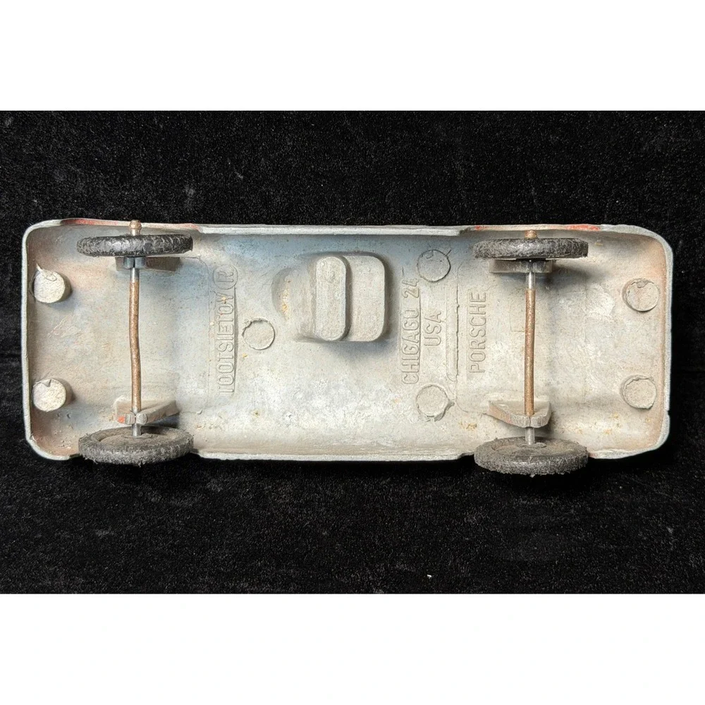 Vintage Tootsietoy Porsche 550 Spyder: Diecast Car, Silver Red, Chicago USA Made